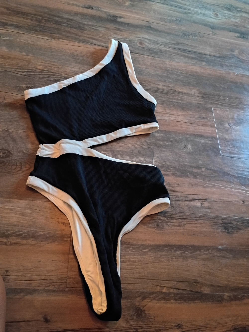Lspace Black and White One-Shoulder One-Piece Swimsuit